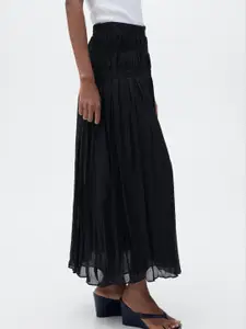 MANGO Medium Waist Pleated Midi Skirt with Flared Hem