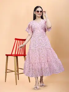 Anouk Floral Print Puff Sleeve Georgette Maxi Dress