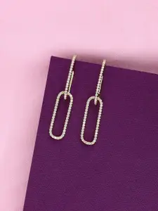 KAI JEWEL 92.5 Silver Gold-Plated Contemporary Cubic Zirconia Studded Hoop Earrings