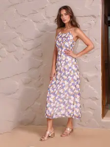 RARE Floral Print Georgette A-Line Maxi Dress