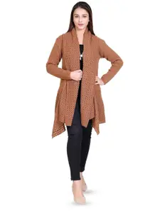 WOOL 4U Self Design Long Sleeves Longline Lapel Shrug