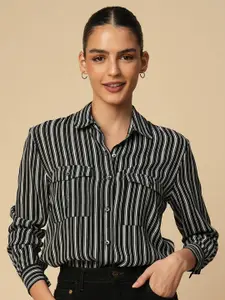 Chemistry Striped Spread Collar Casual Shirt