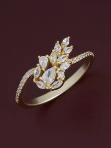 Kushal's Fashion Jewellery 92.5 Pure Silver Gold-Plated Zircon Party Finger Ring