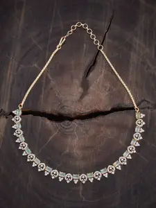 Kushal's Fashion Jewellery Rhodium Gold-Plated Zircon Studded Party Necklace
