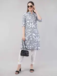 JIDI FASHION Floral Printed Mandarin Collar Straight Kurta
