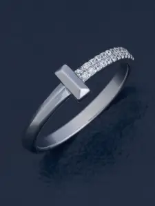 Kushal's Fashion Jewellery White 92.5 Pure Silver Rhodium-Plated Zircon Party Finger Ring