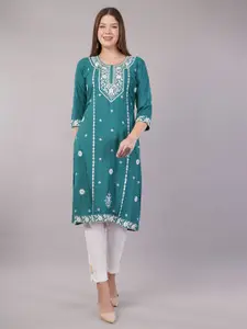 JIDI FASHION Floral Embroiderd Thread Work Panelled Straight Kurta