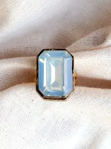 BeAbhika Women Blue Gem Ring with Golden Frame Ring