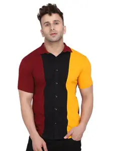 BEYOU FASHION Colourblocked Spread Collar Short Sleeves Cotton Casual Shirt