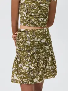 MANGO Abstract Printed Ruched Flared Mini Skirt
