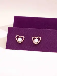 KAI JEWEL Sterling Silver Rose Gold Plated Heart Shaped Cubic Zirconia Studs