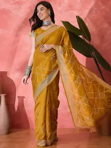 Sangria Checked Embroidered Saree With Unstitched Blouse
