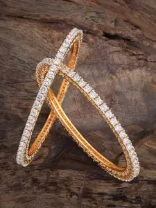 Kushal's Fashion Jewellery Set Of 2 White Rhodium Gold-Plated Party Zircon Bangles