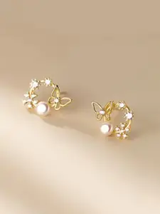 SUBHAGALANKAR Gold-Plated Artificial Stones & Pearls Studded Butterfly Wreath Studs