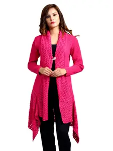 WOOL 4U Self Design Long Sleeves Longline Lapel Shrug