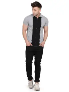 BEYOU FASHION Colourblocked Spread Collar Short Sleeves Cotton Casual Shirt