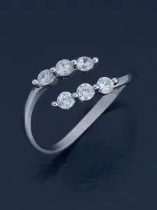 Kushal's Fashion Jewellery White 92.5 Pure Silver Rhodium-Plated Zircon Party Finger Ring