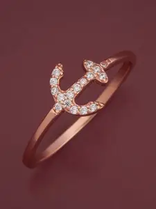 Kushal's Fashion Jewellery 92.5 Pure Silver Rose Gold-Plated Zircon Party Finger Ring