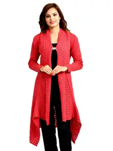 WOOL 4U Self Design Long Sleeves Longline Lapel Shrug