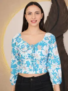 69 FASHION STREET Tie and Dye Print Bishop Sleeves Crop Top