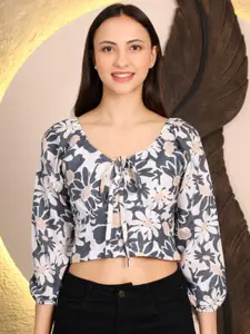 69 FASHION STREET Tie and Dye Print Bishop Sleeves Crop Top