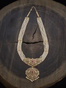 Kushal's Fashion Jewellery Gold-Plated Ruby & Zircon Studded Party Necklace