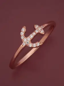 Kushal's Fashion Jewellery 92.5 Pure Silver Rose Gold-Plated Zircon Party Finger Ring