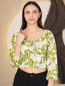 69 FASHION STREET Tie and Dye Print Bishop Sleeves Crop Top