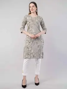 JIDI FASHION Floral Printed Round Neck Straight Kurta