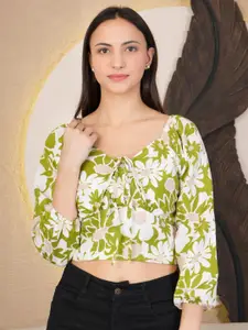 69 FASHION STREET Tie and Dye Print Bishop Sleeves Crop Top