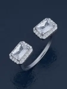 Kushal's Fashion Jewellery White 92.5 Pure Silver Rhodium-Plated Zircon Party Finger Ring