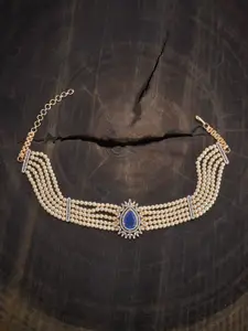 Kushal's Fashion Jewellery Rhodium Gold-Plated Cubic Zirconia Studded & Beaded Necklace