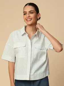 Chemistry Striped Spread Collar Cotton Oversized Casual Shirt