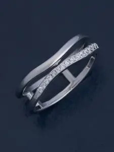 Kushal's Fashion Jewellery White 92.5 Pure Silver Rhodium-Plated Zircon Party Finger Ring