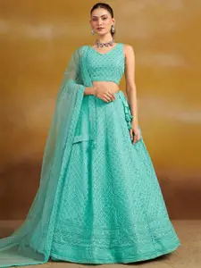 FABPIXEL Embroidered Sequinned Semi-Stitched Lehenga & Unstitched Blouse With Dupatta