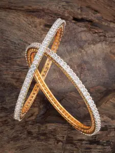 Kushal's Fashion Jewellery Set Of 2 Gold-Plated Party Zircon Bangles