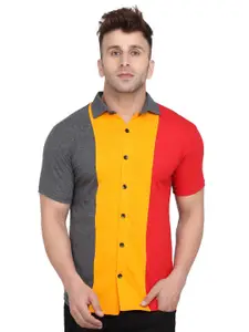 BEYOU FASHION Colourblocked Spread Collar Short Sleeves Cotton Casual Shirt