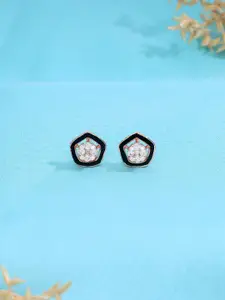 KAI JEWEL Sterling Silver Rose Gold Plated Geometric Shaped Cubic Zirconia Studs