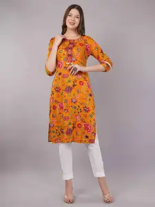 JIDI FASHION Floral Printed Round Neck Straight Kurta