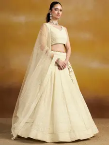 FABPIXEL Embroidered Sequinned Semi-Stitched Lehenga & Unstitched Blouse With Dupatta