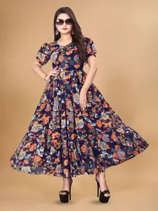 Anouk Floral Print Puff Sleeve Georgette Maxi Dress