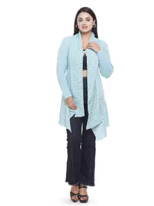 WOOL 4U Self Design Long Sleeves Longline Lapel Shrug