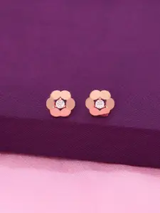 KAI JEWEL Sterling Silver Rose Gold Plated Floral Shaped Cubic Zirconia Studs