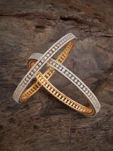 Kushal's Fashion Jewellery Set Of 2 White Rhodium Gold-Plated Party Zircon Bangles