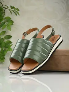 Zebba Women Striped Open Toe Flats with Buckles