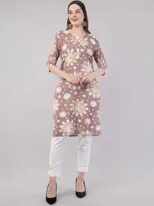 JIDI FASHION Floral Printed Round Neck Straight Kurta