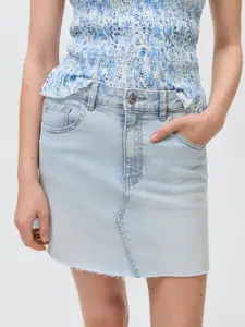 MANGO Denim Straight Mini Skirt