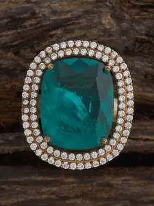 Kushal's Fashion Jewellery Green Victorian-Plated Party Zircon Finger Ring