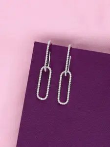 KAI JEWEL 92.5 Silver Rhodium-Plated Contemporary Cubic Zirconia Studded Hoop Earrings