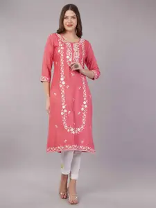 JIDI FASHION Floral Embroiderd Thread Work Straight Kurta